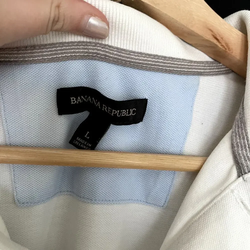 Banana Republic white polo shirt collared men's size large golf cotton top